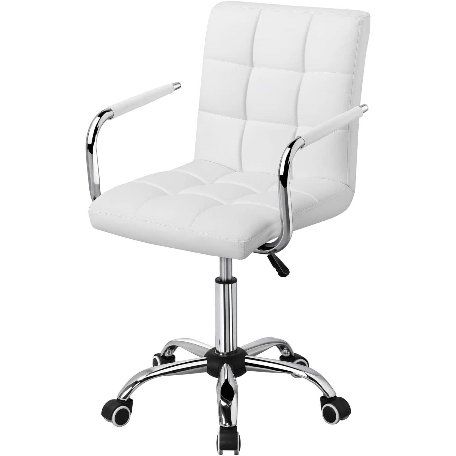 Modern Faux Leather Mid-Back Office Chair with Armrests and Wheels