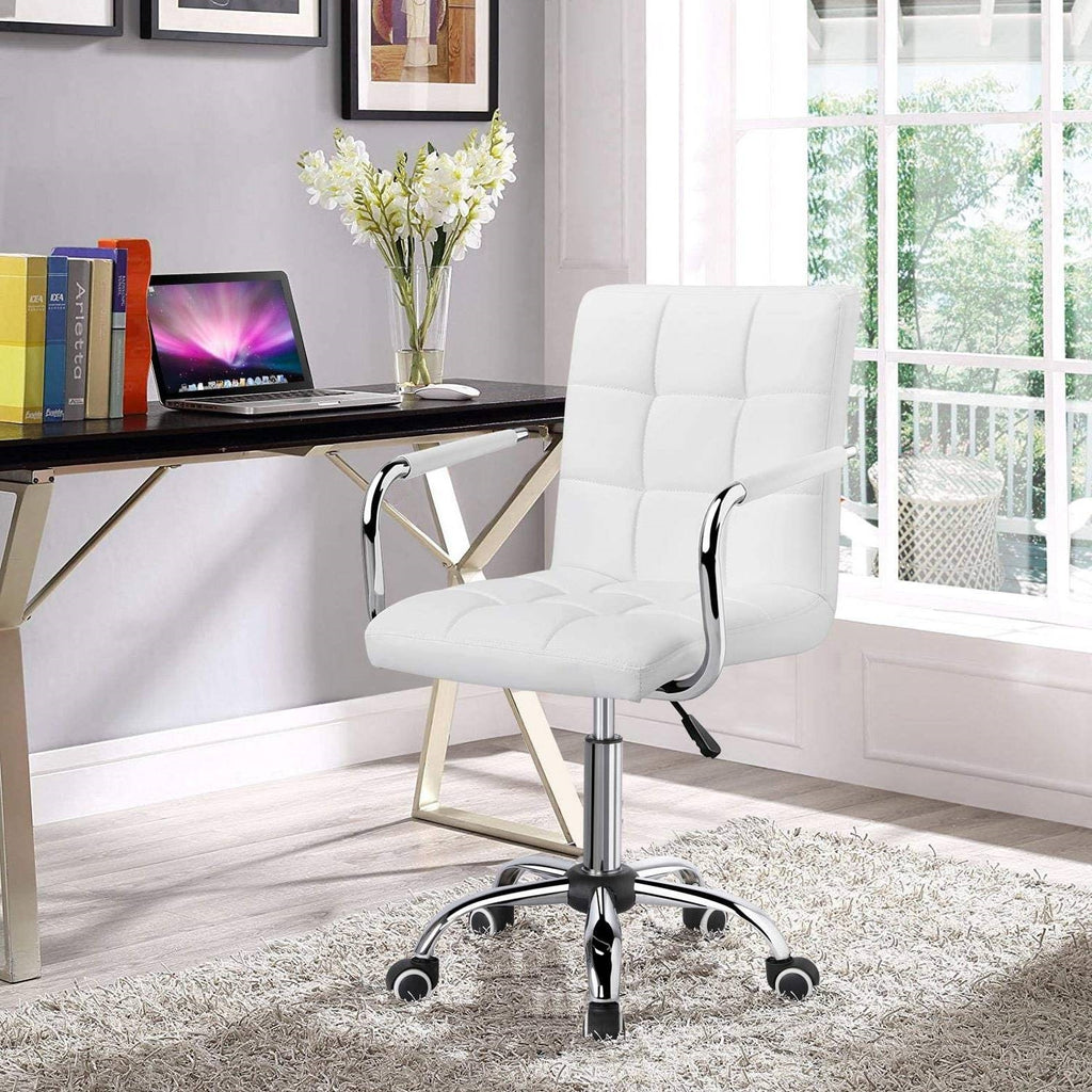 Modern Faux Leather Mid-Back Office Chair with Armrests and Wheels