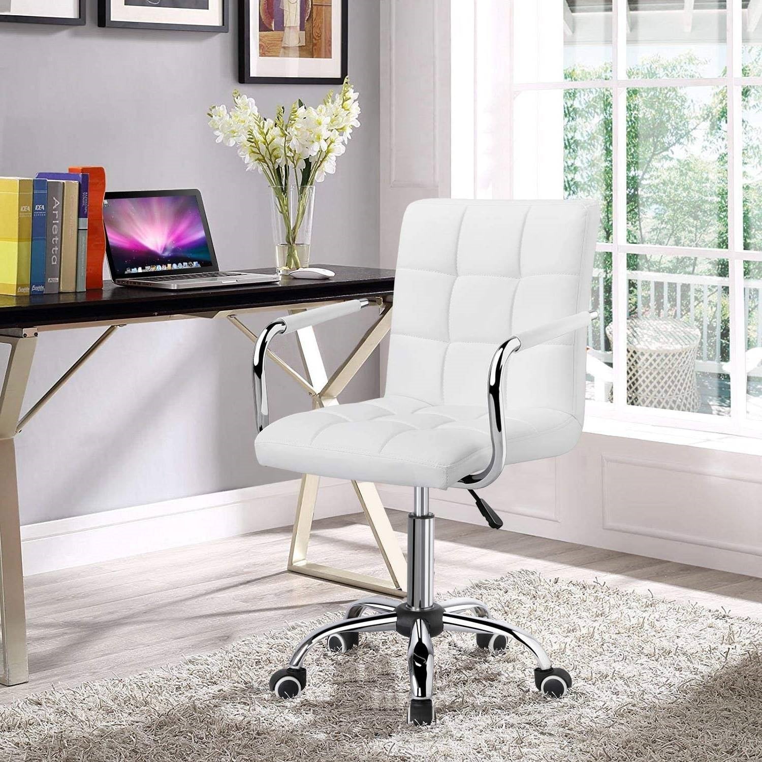 Modern Faux Leather Mid-Back Office Chair with Armrests and Wheels