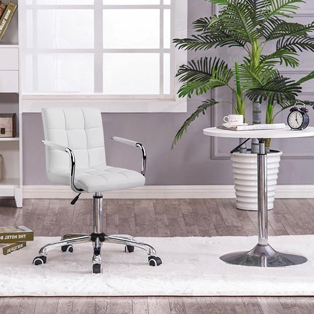 Modern Faux Leather Mid-Back Office Chair with Armrests and Wheels