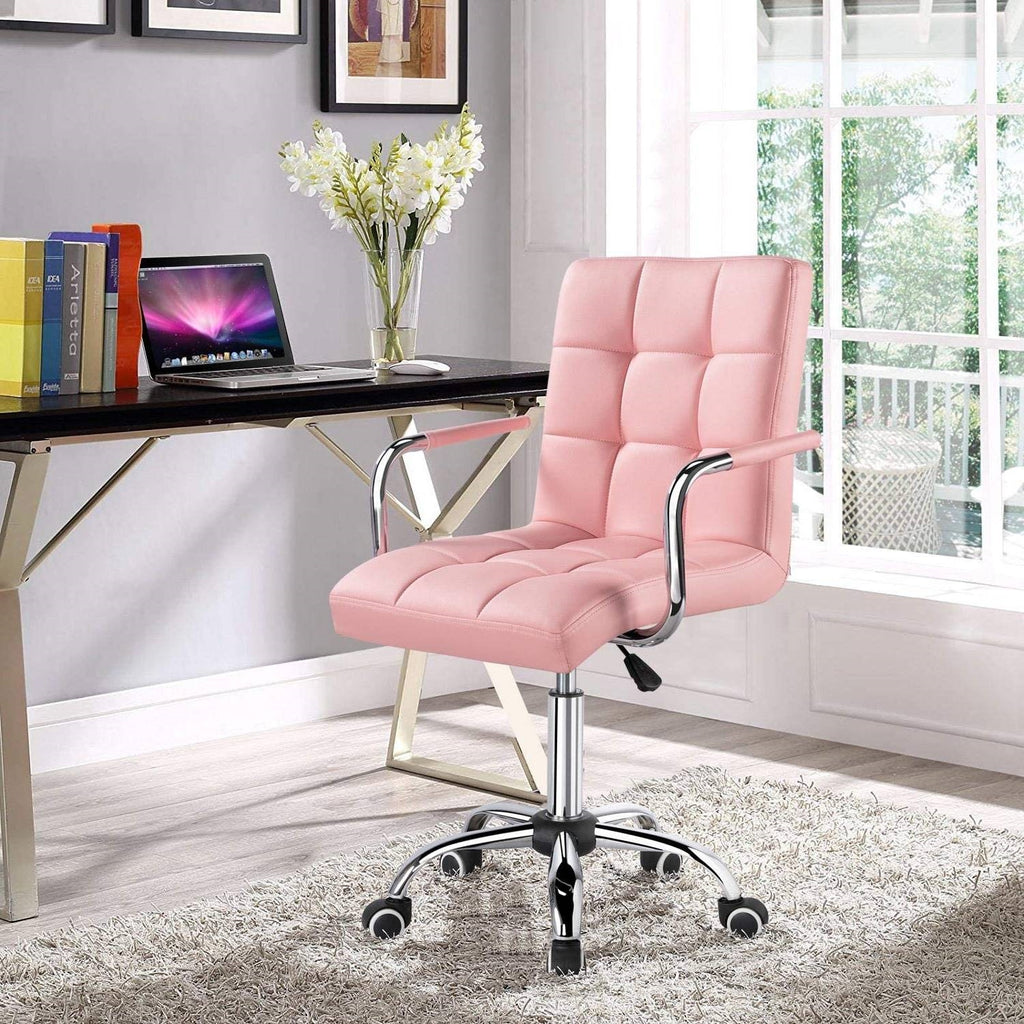 Modern Faux Leather Mid-Back Office Chair with Armrests and Wheels