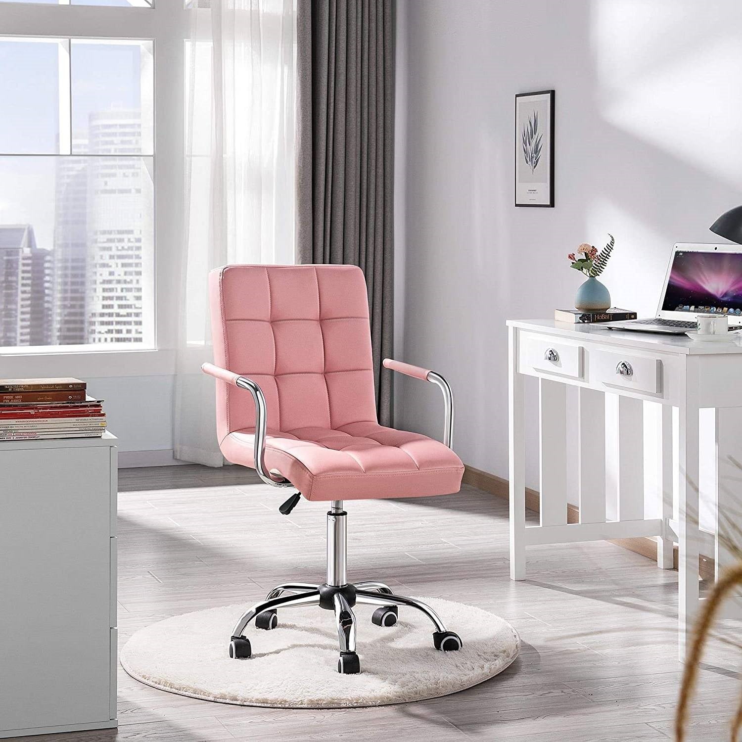 Modern Faux Leather Mid-Back Office Chair with Armrests and Wheels