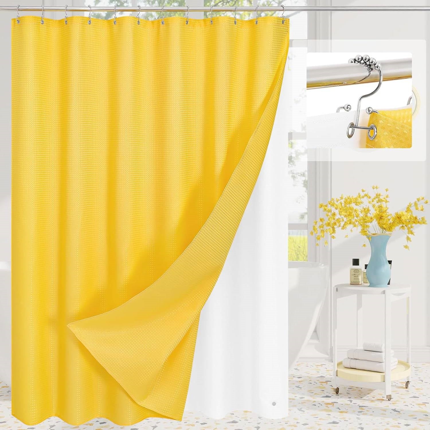 72"W x 72"H Waffle Textured 3 in 1 Shower Curtain Set