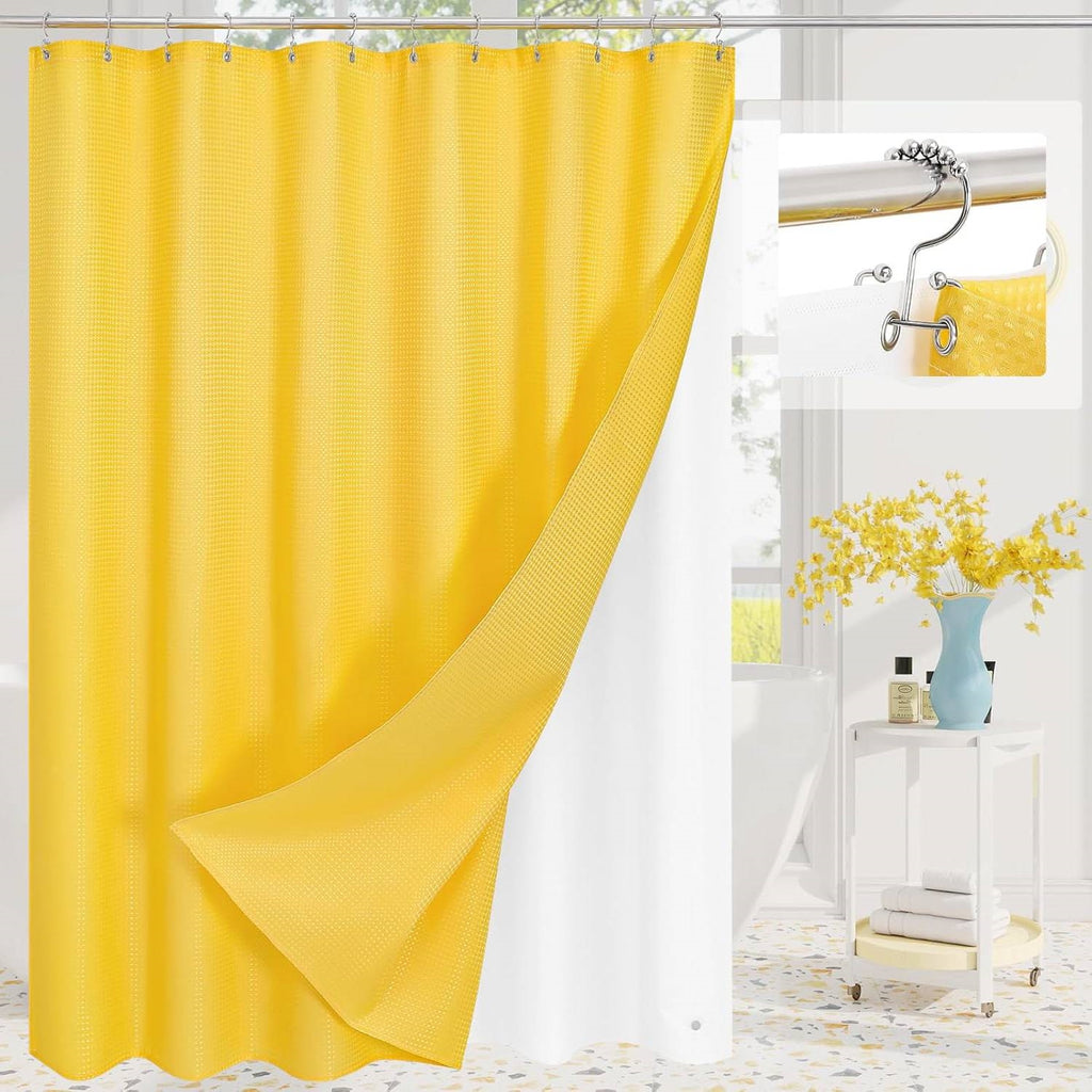 72"W x 72"H Waffle Textured 3 in 1 Shower Curtain Set