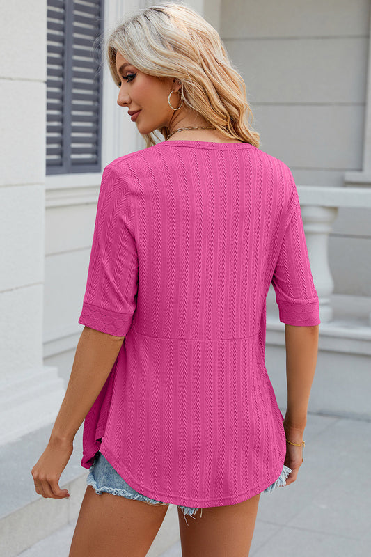 Full Size Eyelet Half Sleeve T-Shirt