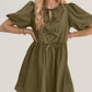 Oh Bow Ruched Puff Sleeve Mini Dress