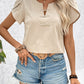 Notched Short Sleeve Blouse