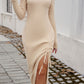 Devine Drawstring Round Neck Long Sleeve Midi Dress