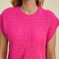 Double Take Full Size Cable-Knit Round Neck Cap Sleeve Sweater