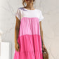 Color Block Round Neck Ruffle Hem Dress