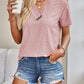 Full Size Eyelet V-Neck Short Sleeve Top