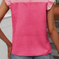 Hot Pink Ruffled Color Block Round Neck Blouse
