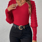 Swiss Dot V-Neck Long Sleeve Top