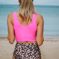 Fuchsia Pink Scoop Neck Wide Strap Two-Piece Swim Set