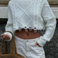 Cable-Knit Round Neck Long Sleeve Cropped Sweater