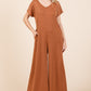 BOMBOM Ribbed Short Sleeve Wide Leg Jumpsuit