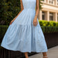 Striped Notched Sleeveless Midi Dress
