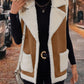 Full Size Contrast Open Front Sherpa Vest Coat