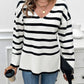 Devine Striped V-Neck Long Sleeve Knit Top