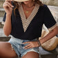Full Size Lace Detail V-Neck Short Sleeve Blouse