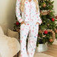 Christmas Printed Collared Neck Top and Pants Lounge Set