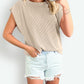 Full Size Textured Round Neck Cap Sleeve Blouse