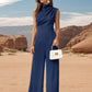 Ruched Mock Neck Sleeveless Jumpsuit