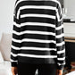 Many Striped Johnny Collar Long Sleeve Sweater