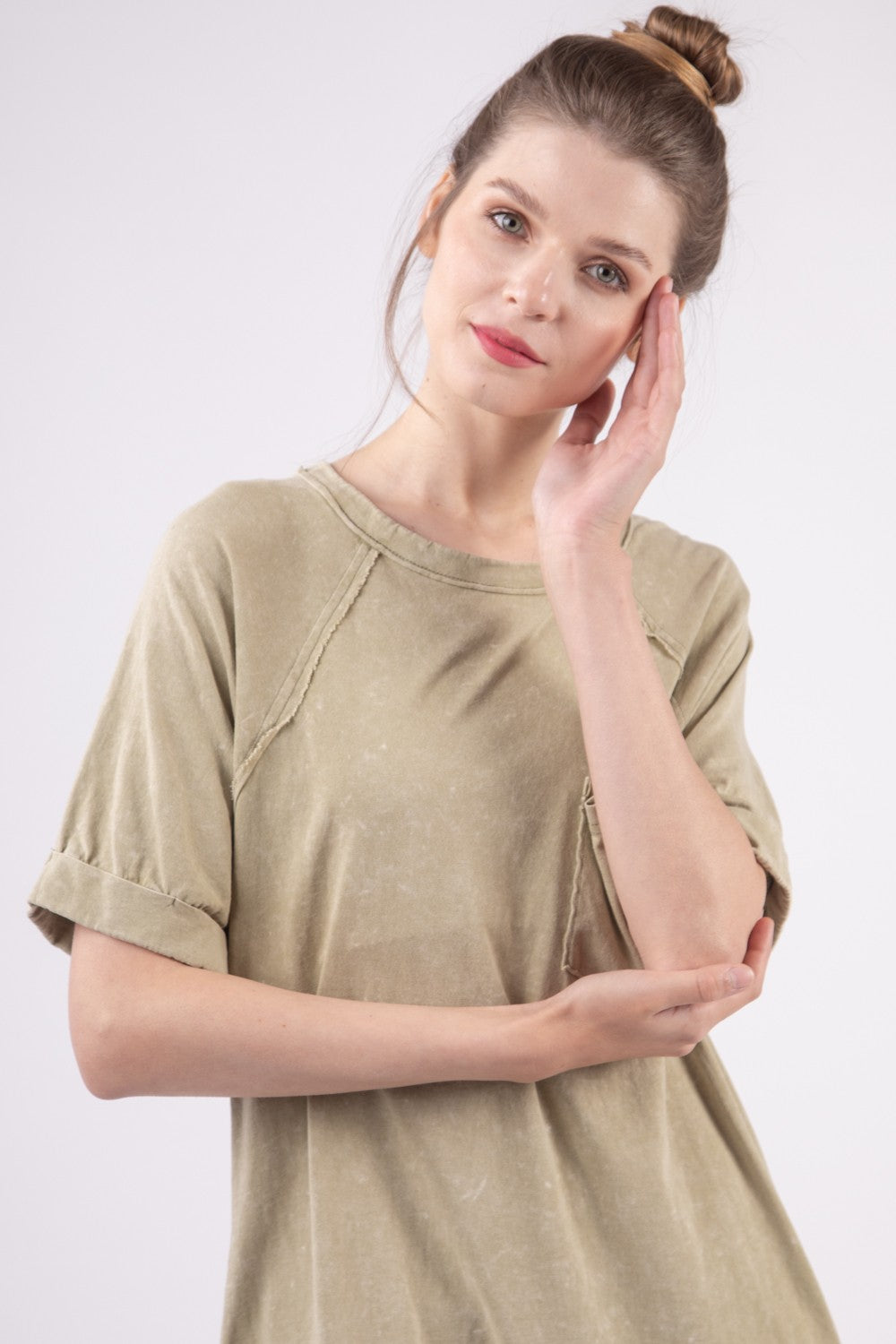 VERY J Washed Round Neck Mini Tee Dress *