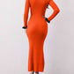 Contrast Trim Round Neck Long Sleeve Sweater Dress
