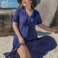 Plus Size Collared Neck Short Sleeve Midi Dress