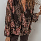 Printed Surplice Long Sleeve Blouse