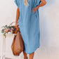 Full Size Slit Button Up Short Sleeve Imitation Denim Dress