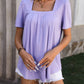 Ruched Square Neck Short Sleeve Blouse
