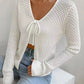 Tied Openwork V-Neck Long Sleeve Cardigan