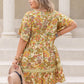 Plus Size Printed Tie Neck Short Sleeve Mini Dress