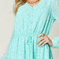 Double Take Full Size Printed Ruched V-Neck Long Sleeve Dress