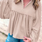 Corded Johnny Collar Long Sleeve Babydoll Blouse