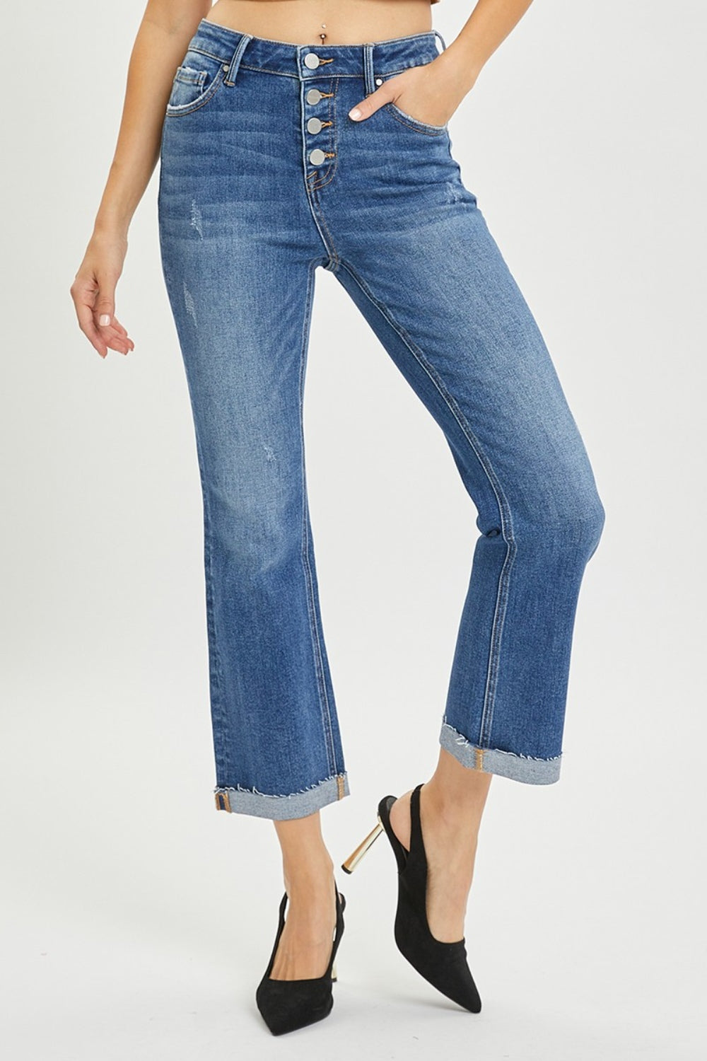 RISEN Full Size Button Fly Cropped Bootcut Jeans *