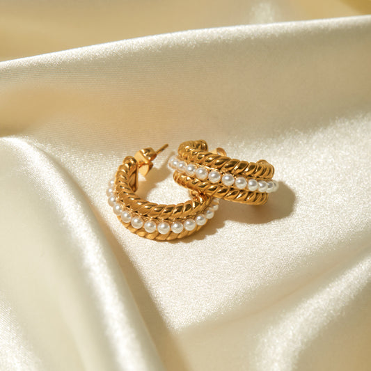 Jack & Din Stainless Steel Pearl C-Hoop Earrings