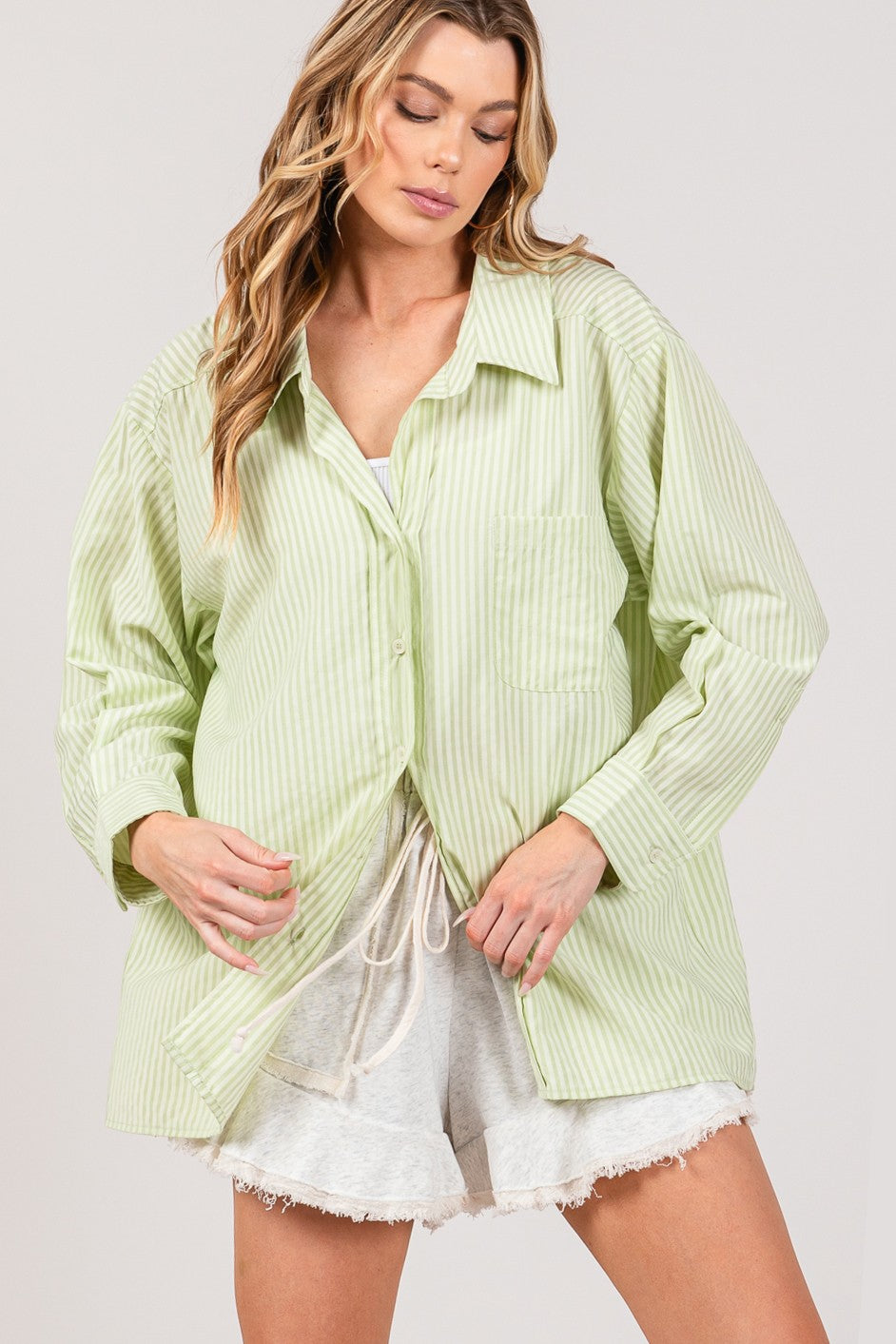 SAGE + FIG Striped Button Up Long Sleeve Shirt *