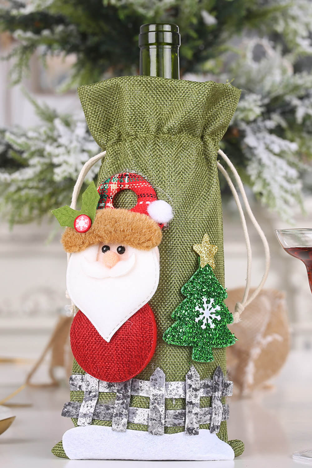 4-Pack Drawstring Christmas Wine Bottle Covers