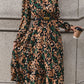 Leopard Notched Flounce Sleeve Midi Dress