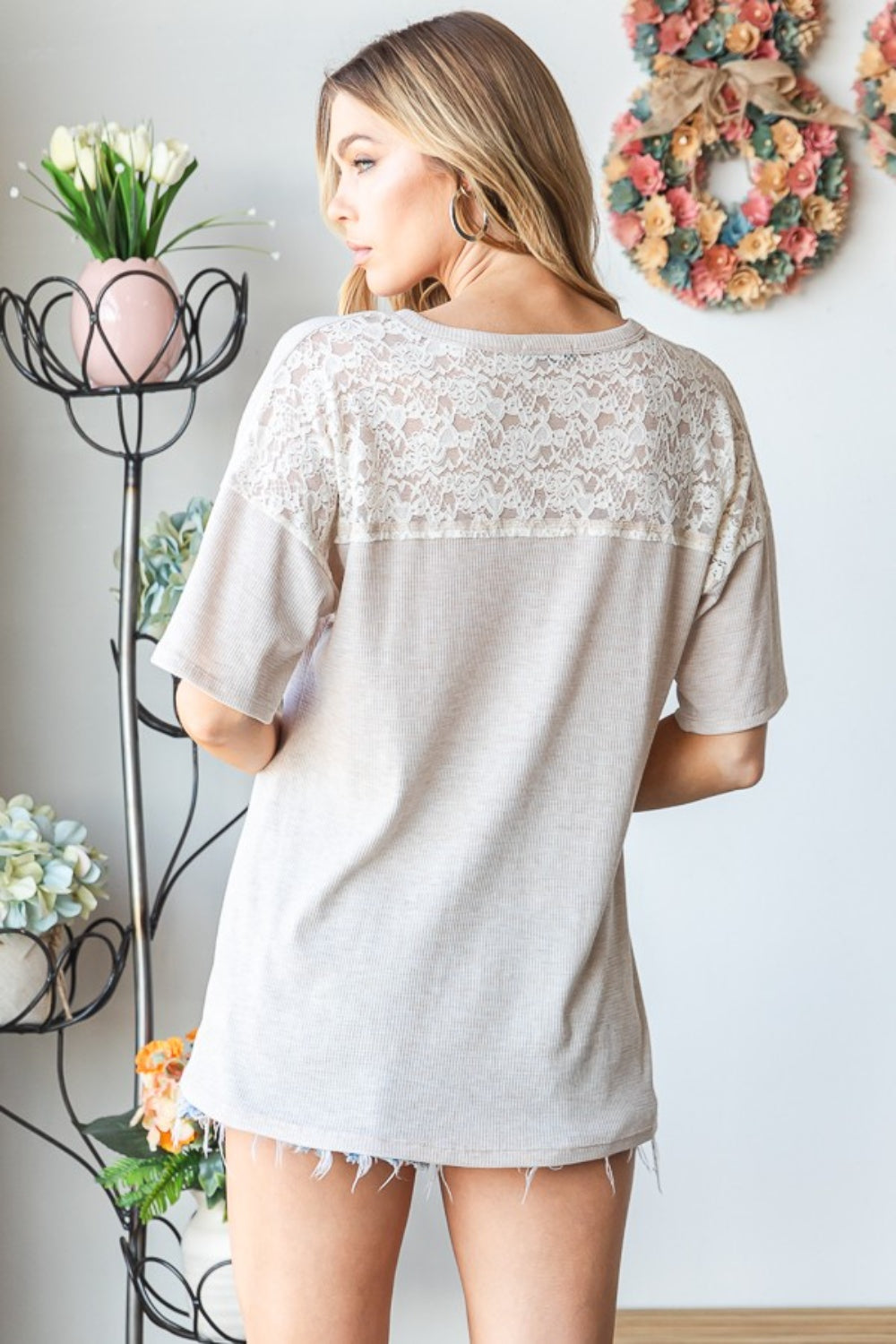 Heimish Full Size Lace Front Pocket Drop Shoulder Top *