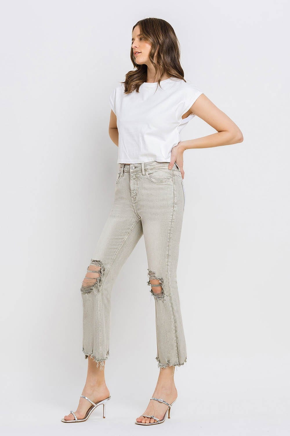 Lovervet Distressed Raw Hem Cropped Flare Jeans *