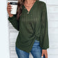 Twisted V-Neck Buttoned Long Sleeve T-Shirt