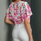Full Size Floral Round Neck Flutter Sleeve Blouse