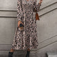 Printed V-Neck Long Sleeve Midi Dress