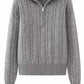 Cable-Knit Half Zip Long Sleeve Sweater