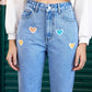 Heart Straight Leg Jeans with Pockets